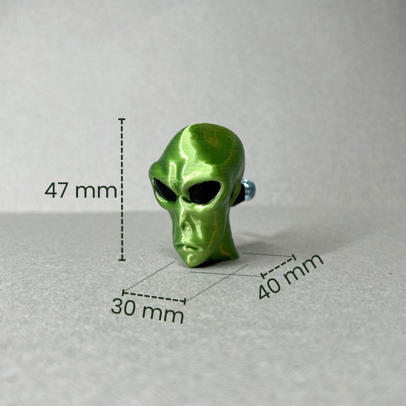 Alien Head Drawer Knobs - Hand-Painted Home Decor, Unique Cabinet Pulls, Funky Furniture Hardware, Creative Gift Idea, Dimensions