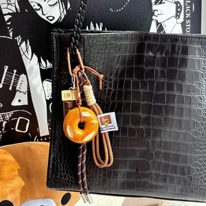 Boho Rope Bag Charm:Bread Keychain, Brown food bag hanging