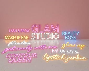 Enseigne néon personnalisée pour studio de maquillage, décoration murale néon LED pour intérieur de salon de beauté, enseigne professionnelle esthétique glamour, image de marque professionnelle
