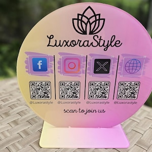 QR Code Sign – Social Media & Payment Display, Custom Business Logo, Acrylic Branding Stand, Personalized QR Menu and Wi-Fi Sign