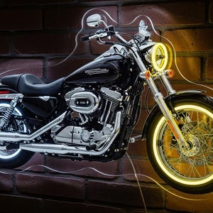Custom Motorcycle Neon Sign: UV Print LED Wall Art, Personalized Garage Decor