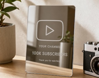 Custom Creator Plaque, Personalized YouTube Subscriber Gift, Engraved Gold or Silver Mirror Acrylic Award, A4