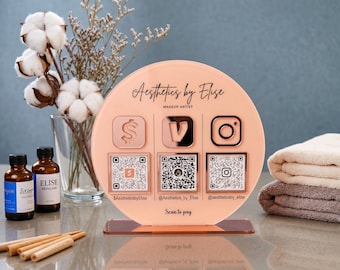Enseigne de code QR en acrylique personnalisée pour entreprise, plaque de logo personnalisée, numérisation pour payer, avis Google, Instagram pour café-salon de restaurant