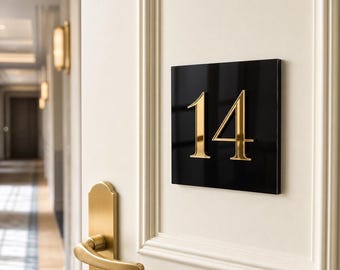 Custom Acrylic Room Number Sign, Small Door Number Plaque, Hotel Apartment Office Suite Sign, Mirror Color Options