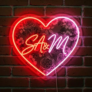 Enseigne de mariage néon coeur | Décoration murale LED romantique en acrylique | Cadeau personnalisé pour couple, fête de fiançailles, baby shower, anniversaire de mariage
