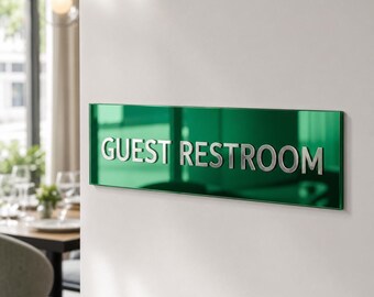 Custom 12x6 Acrylic Restroom Sign, Personalized Mirror Door Plaque, Restaurant Salon Office Bathroom Sign
