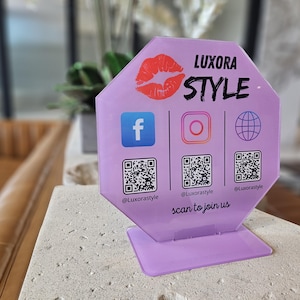 Social Media QR Code Sign, Personalized Business Menu Board with Custom Payment Display Stand