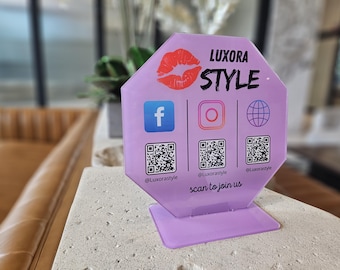 Social Media QR Code Sign, Personalized Business Menu Board with Custom Payment Display Stand