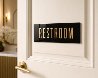 Bulk 10x5 Acrylic Door Signs, Mirror Gold Restroom Plaques, Personalized Office Salon Suite Sign Set