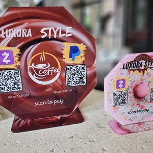 Custom QR Code Sign for Payments Social Media Links Menus  More - Personalized Business Checkout Display Acrylic Design Multiple Shapes