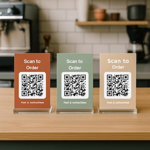Modern QR Code Menu Stand for Contactless Ordering - Perfect for Cafes, Restaurants & Retail - Efficient, Stylish Design, Multipack Option