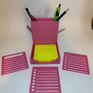 Deluxe Sticky Note Holder and Stencil Set – Keep Notes Organized and Handwriting Neat! Includes Three Line Stencils and Holder.
