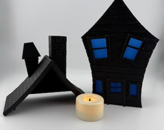 Haunted House Tea Light Holder – Spooky Halloween Candle Lantern, Gothic Home Decor, 3D Printed Tabletop Decoration
