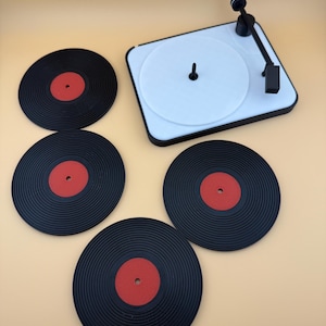 Retro onderzetter voor vinylplaten met 3D-platenspeler: cadeau voor muziekliefhebber