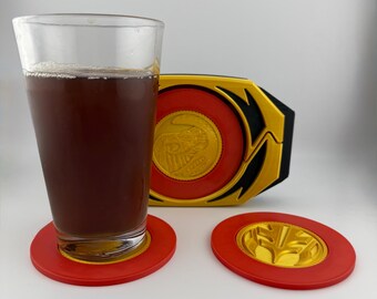 Retro Hero Morpher Coaster Set – 3D Printed Drink Coasters with Holder, Geeky Tabletop Decor, Sci-Fi Inspired Gift