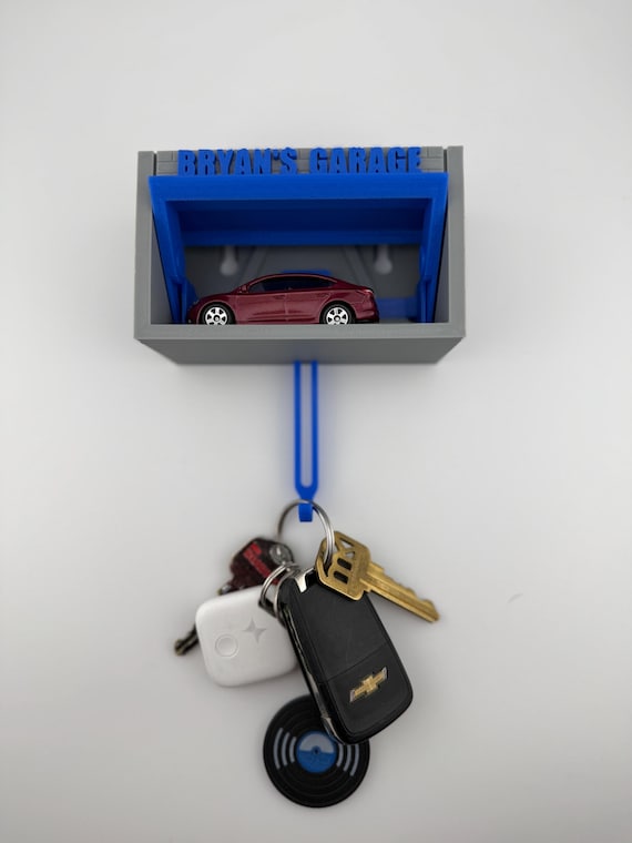 1:64 Scale Die-Cast Car Garage Key Holder – 3D Printed Wall Mount with Working Door & Optional Personalization