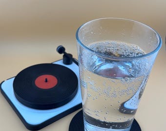 Vinyl Record Coaster Set with 3D Printed Turntable Holder
