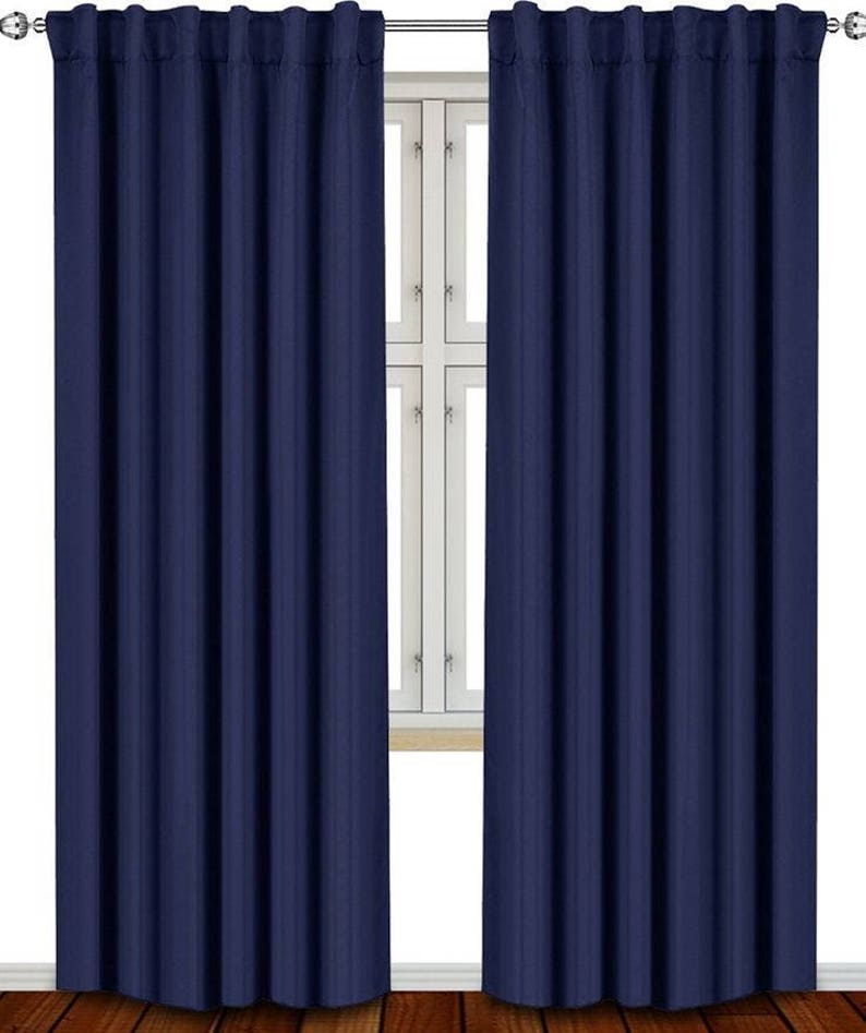 Navy Blue Cotton Curtains 30 Off Sale Solid Navy Blue Etsy