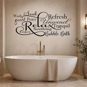 Bathroom Word Collage Wall Decal: Spa Relaxation Vinyl Art B-117