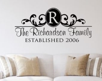 Personalized Family Name Monogram Custom Established Date Wall Decal Vinyl Wall Quote Lettering Wedding Gift Wall Art Wall Sticker-F-102