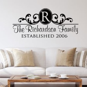 Personalized Family Name Monogram Custom Established Date Wall Decal Vinyl Wall Quote Lettering Wedding Gift Wall Art Wall Sticker-F-102