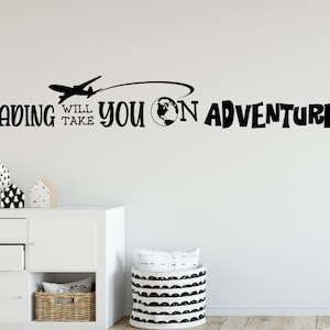 Reading will take you on adventures Book Wall Decal Airplane Wall Lettering Library School Classroom Teacher Vinyl Wall Lettering-S-170