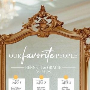 Wedding Mirror Decal Our Favorite People Wedding Seating Chart Header Decal Mirror Our Favorite People Reception Sign Wedding Selfie Wd102