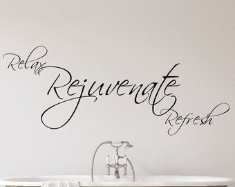 Bathroom Wall Decal Relaxation Relax Refresh Renew  for Walls Vinyl Wall Lettering Spa Wall Sticker Bathroom Wall Quote-B-112