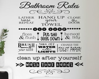 Bathroom Wall Decal Bathroom Rules  Vinyl Wall Lettering Spa Wall Sticker Bathroom Wall Quote Restroom Washroom Decal-B-115