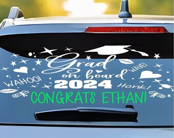 Graduation Car Decal Custom Name Grauation Party Decoration Graduation Caps Scrolls Stars Year Sticker Vinyl Wall Decals Car Congats Grad