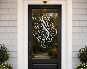 Personalized Monogram Glass Door Decal Front Door Decal Family Monogram Vinyl Wall Lettering-H-133