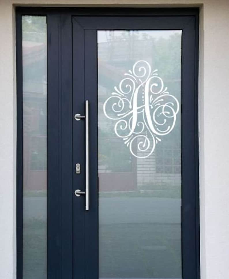 Personalized Monogram Glass Door Decal Front Door Decal Family Monogram Vinyl Wall Lettering-H-133 image 2