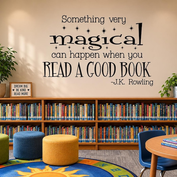 Reading decal Something very magical can happen Read A Good Book School Classroom Library  Wall Quote Sticker Vinyl Lettering Teacher S-120