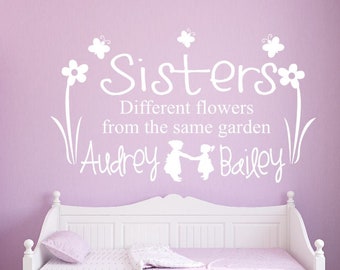 Personalized Sister wall Decal Girls bedroom Sisters Custom names Vinyl Wall Lettering Tranfer Sticker C-134