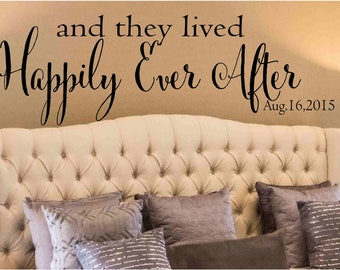 Master Bedroom Decal And They Lived Happily Ever After Decal Custom Date Wall Quote Lettering for Wall Vinyl Decal Romantic Headboard -RR101