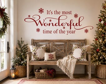Christmas Wall Decal It's the most wonderful time of the year Holiday Vinyl  Walls  Decal Farmhouse Decor Vinyl Wall Lettering H-156