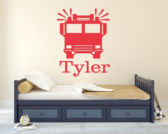 Firetruck With Custom Name Personalized Fire Man Themed Bedroom Fire Engine Boys Girls Room Decal Vinyl Wall Lettering C 127