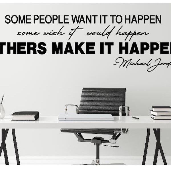 Motivational Decal Make it Happen Michael Jordan Basketball Quote Classroom Vinyl Wall Lettering Workout Gym Office Decal-M-146