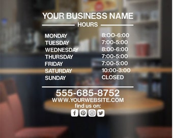 Store Hours Vinyl Decal Business Decal Office For Window Storefront Hours of Operation Vinyl Lettering-BS-101