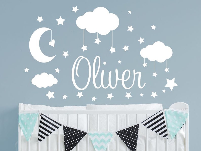 Personalized Nursery Name Stars Moon Cloud Baby Boy Girl Moon Stars ...