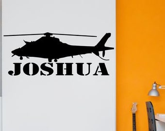 Personalized Army Blackhawk Helicopter With Custom Name Wall Decal Boys Room Wall Quote Vinyl Wall Lettering Teen Room Decor Sticker-C-106