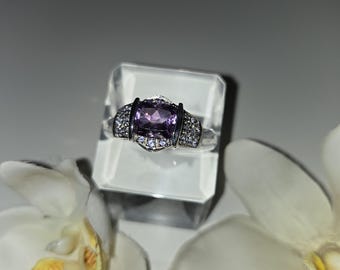 Gorgeous Womens White Gold Rhodium Over Solid Sterling Silver 2.6 CTW Amethyst and Tanzanite Size 8 Designer Ring