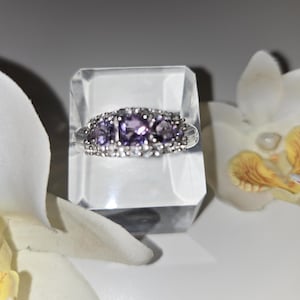 Womens Solid Sterling Silver 2.0 CTW Amethyst 1.10 CTW Topaz Size 6 Designer Ring