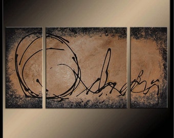 Mocha -- Custom Painting -- Hand Painted Fine Art on Canvas -- Abstract Earth Tones - Triptych