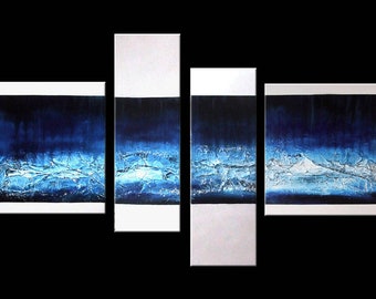 Glacier 60" x 30" Original Art Hand-Painted Blue Abstract Painting with major texture and high-gloss finish