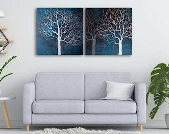 Turquoise Forest Painting: Original Abstract Landscape Wall Art on Canvas