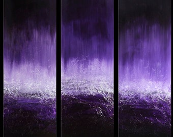 Eclipse - 30 x 30 Fine Art Deep Texture Mixed Media Purple Painting on Three Canvases
