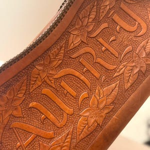 1950’s Vintage Hand Tooled Leather Floral Envelope Clutch Personalized “Audrey”