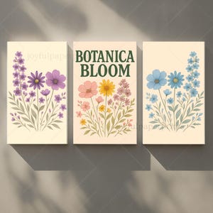Botanical Triptych Nature Wall Art Decor, Vertical Triptych Wall Art, Nature Triptych Printable Wall Art