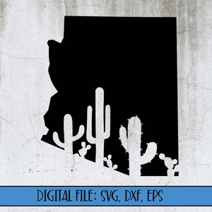 Digitale Datei - Arizona State Silhouette mit Kaktus Schnittdatei (svg, dxf, eps, png) -Arizona svg Datei -Arizona Cactus -Arizona Outline - Kakteen